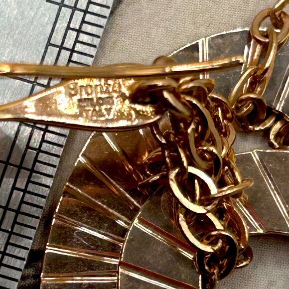 New Long Signed Milor Bronze Italy Rose Yellow Gold Chandelier Pierced Earrings - Picture 4 of 9